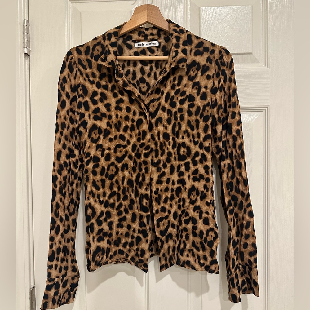Reformation Leopard Print Button Down Shirt